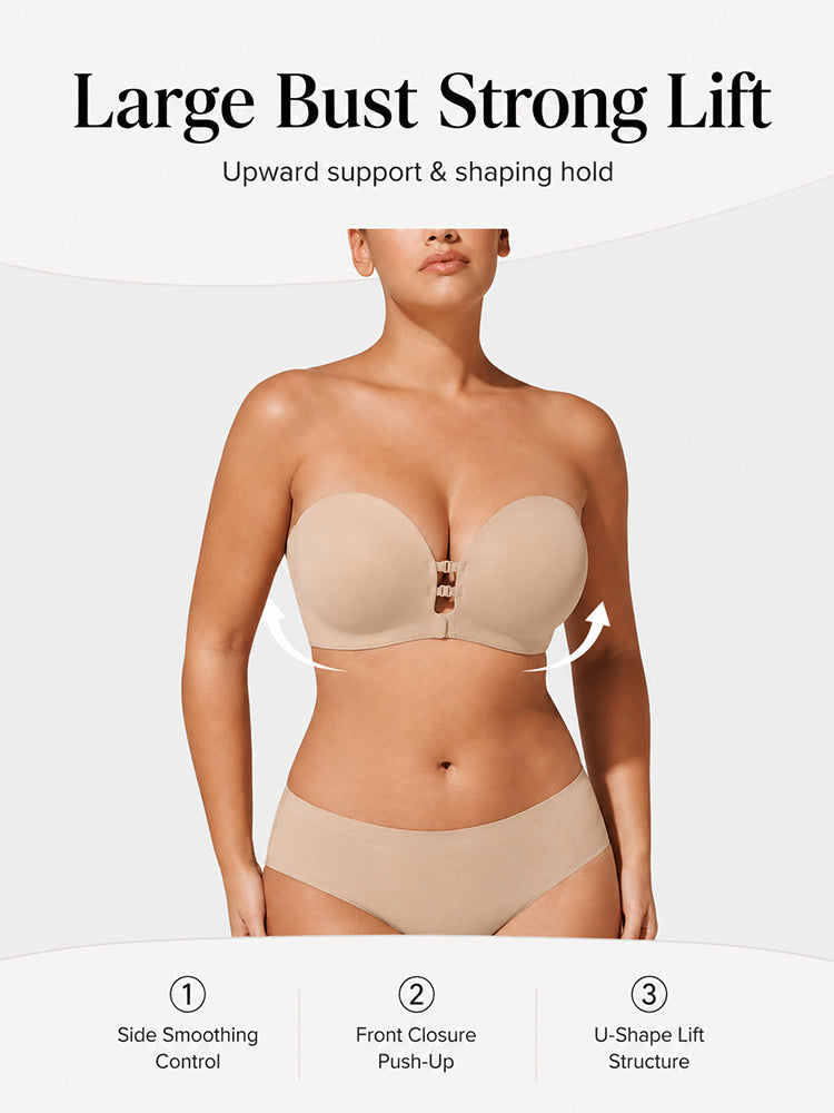 Plus-Size Women's Strapless Double Front Clasp Push-Up Bra (Fits D/DD/F/G/H Cups)