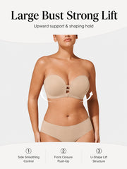 Plus-Size Women's Strapless Double Front Clasp Push-Up Bra (Fits D/DD/F/G/H Cups)