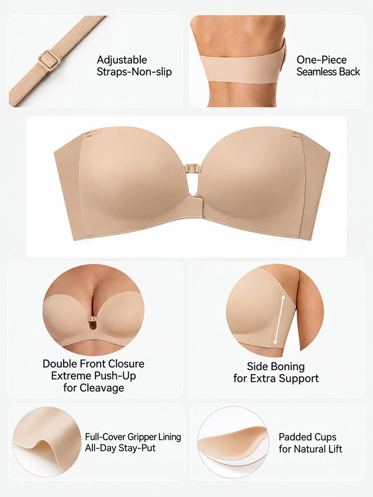 Women's Strapless Front Closure Push-Up Bra
