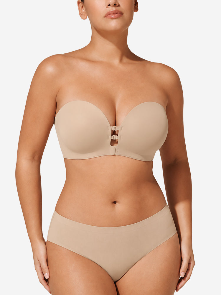 Plus-Size Women's Strapless Double Front Clasp Push-Up Bra (Fits D/DD/F/G/H Cups)