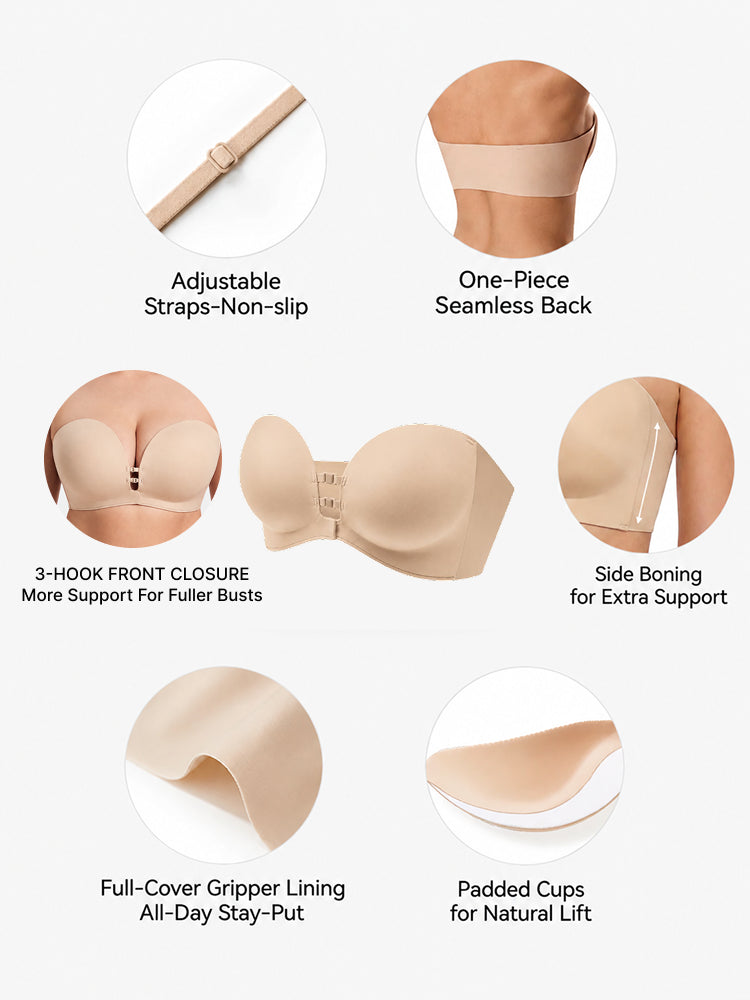 Plus-Size Women's Strapless Double Front Clasp Push-Up Bra (Fits D/DD/F/G/H Cups)