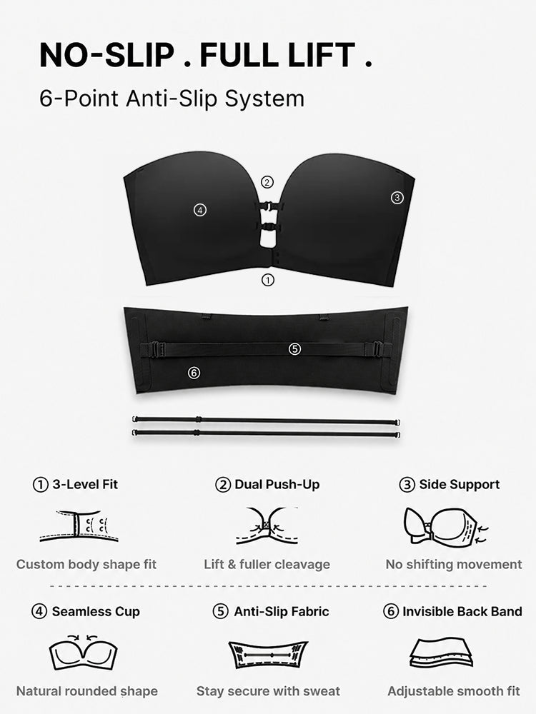 Plus-Size Women's Strapless Double Front Clasp Push-Up Bra (Fits D/DD/F/G/H Cups)
